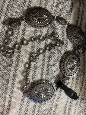 Silver Western Concho Chain Belt with Floral Medallions
